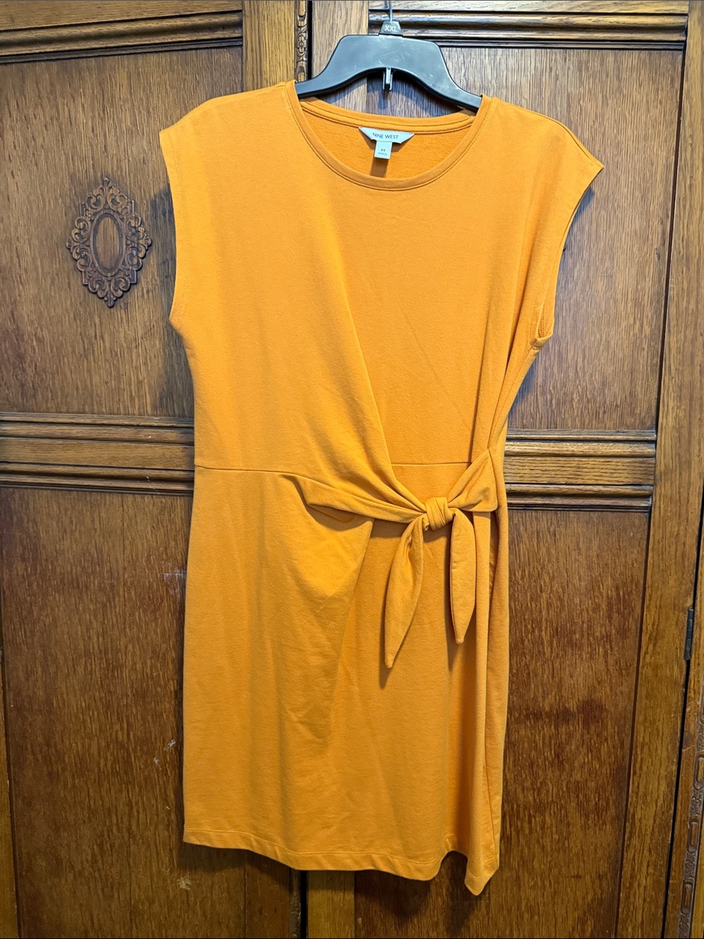 Nine West Mustard Orange Tie-Waist Cap Sleeve Mini Dress